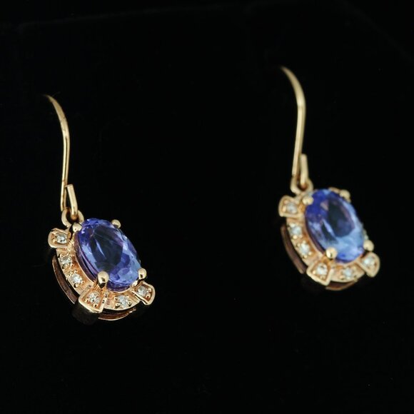 (Certified + warranty) Effy 14K Gold 1.62 Tanzanite & Diamond Fancy Earrings - Picture 4 of 6